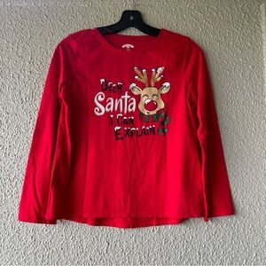 Girls Red Deer Santa Reindeer Holiday Christmas Glitter Tee Shirt Top T-Shirt XL